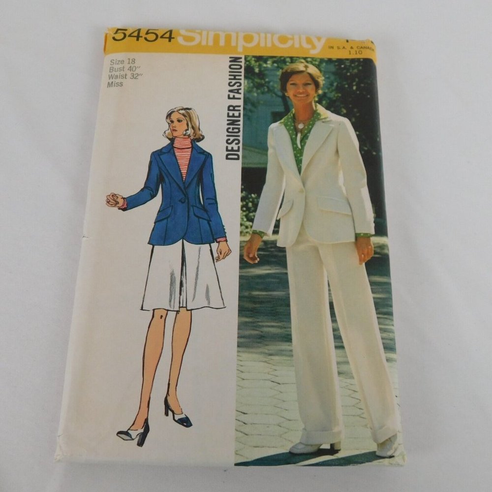 Simplicity 5454 Sewing Pattern Jacket Skirt Pants Sz 18 Bust 40 Vintage 1972 UC